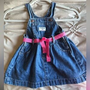 Toddler’s Vintage OshKosh B’Gosh Denim Dress with Pink Ribbon Belt (24 Mos)
